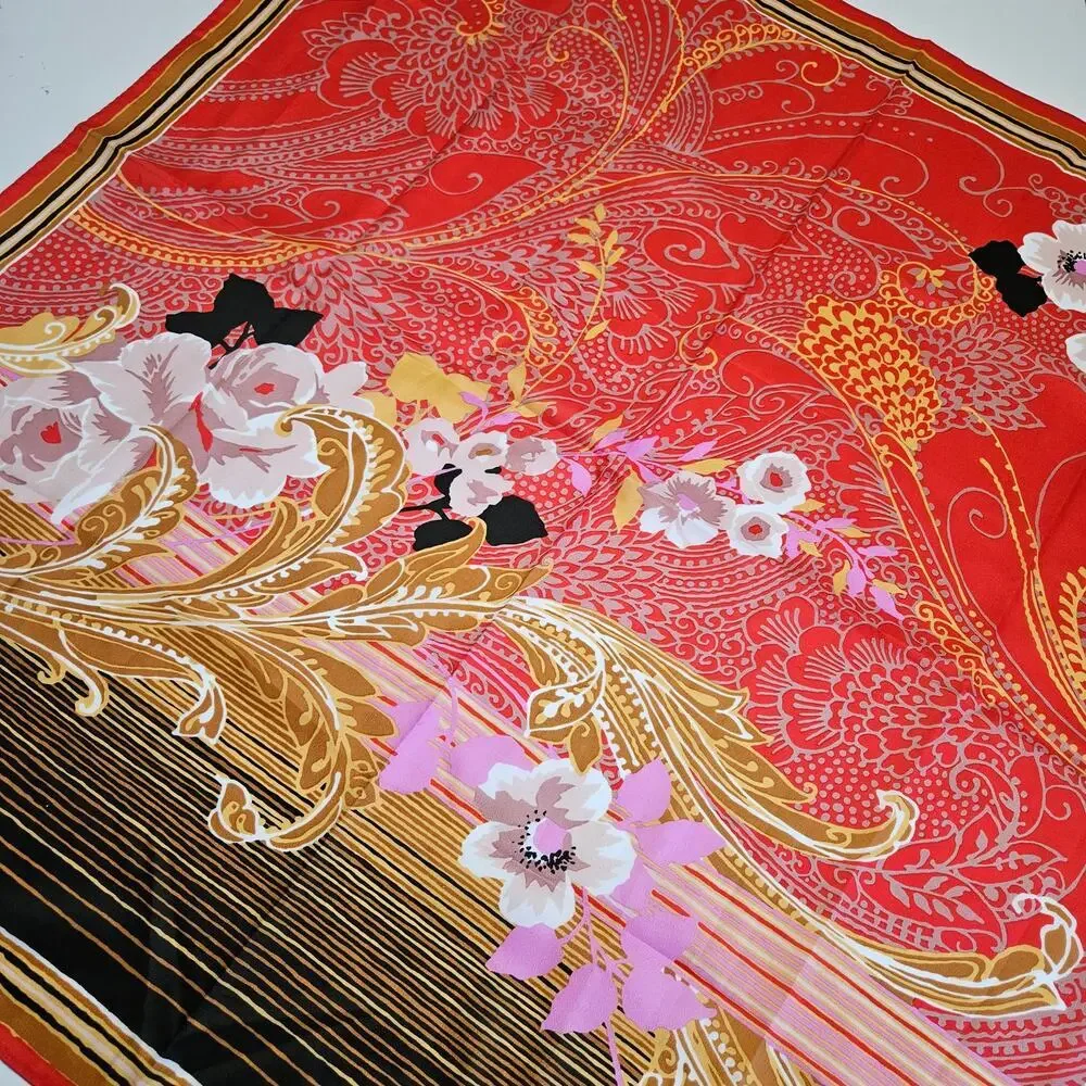Vintage Totes Rain Scarf Water Repellent Floral Paisley‎ Print Red Gold Black